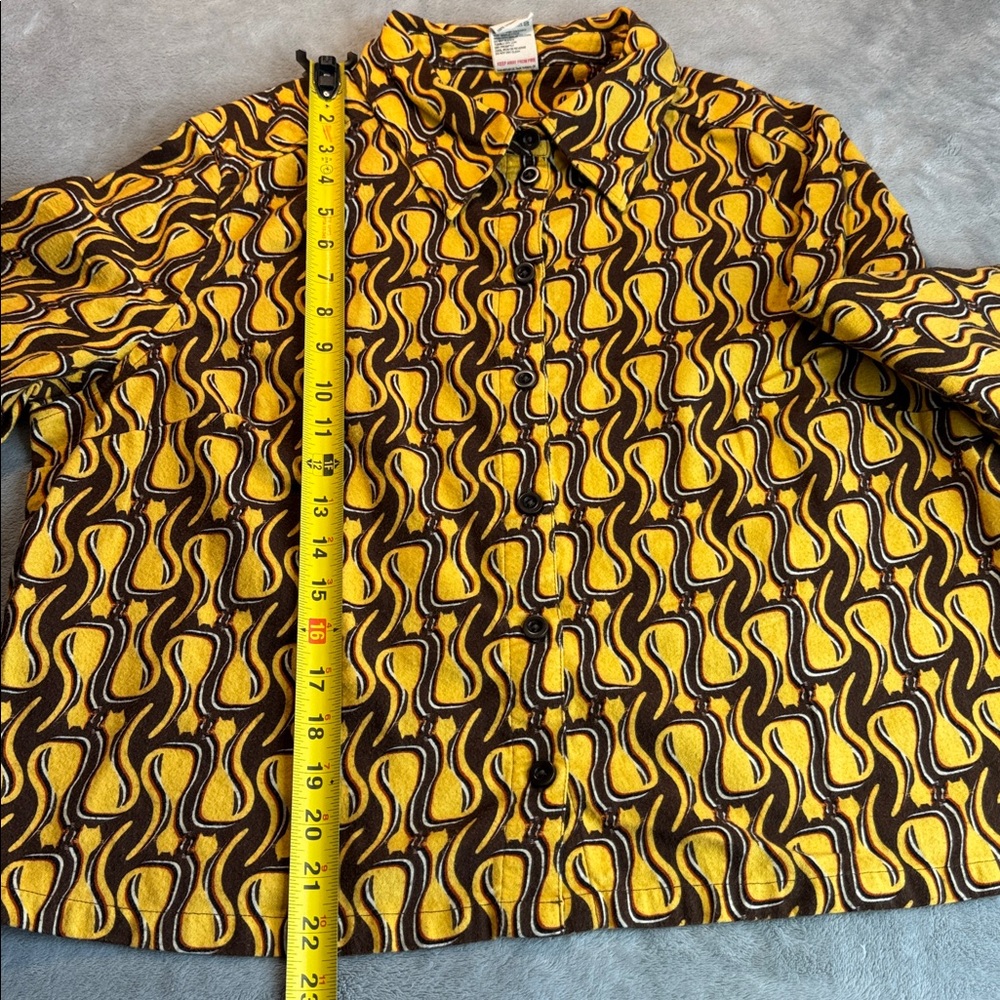 Rare Lucy & Yak Austen Button-Up Shirt Top Feline Fine Yellow Size UK18 US14 - Picture 8 of 10